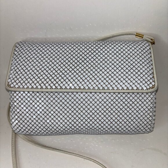 WHITING & DAVIS White Metal Mesh Shoulder Bag Purse Clutch 1980'S - Picture 2 of 15